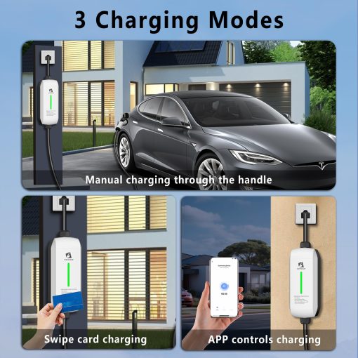 Cargador para vehiculos electricos portatil de nivel 1-2, 20 Amperios 110-240V con cable de 25 pies, enchufe NEMA 6-20 y adaptador de enchufe NEMA 5-15, Estacion de carga para el hogar - Imagen 4