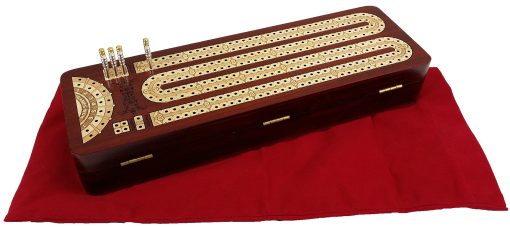 Tablero de Cribbage Continuo de 12 1/2" con Almacenamiento de Cartas en Madera de Arce y Pistas de Madera Roja - Imagen 4