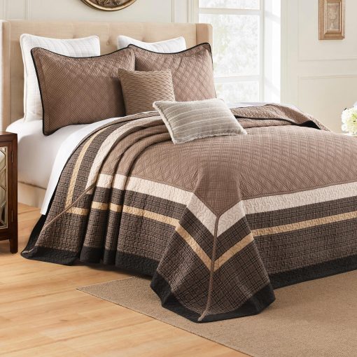 Colcha de Cama DDUOXIN Super King 120" Ancho x 120" Largo - Ligera Colcha de Algodon 100% Extra Grande con 2 Fundas de Almohada, Cubrecamas Reversible Estilo Granja, Juego de Ropa de Cama, Marron Oscuro/Marron/Beige - Imagen 2