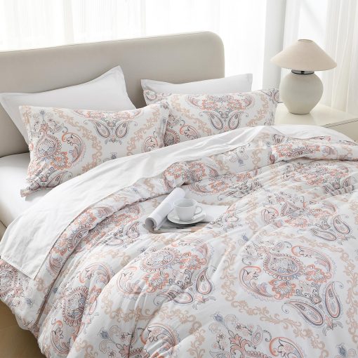 Juego de edredon King Size SahSahCasa, Juego de cama de edredon King, Diseno Paisley Floral Damasco Edredon, Juego de cama de lujo mullido acolchado para todas las estaciones, Edredones y Alternativa de plumon, 3 piezas - Imagen 4