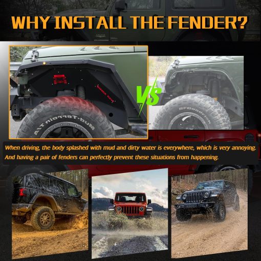 JROAD Inner Fender Front Fender Liners Compatible with Jeep Wrangler JK JKU Aluminum,con 4 luces LED para 2007-2018 Accesorios Wrangler JK JKU Sport Sahara Rubicon 2/4 Puertas - Imagen 6