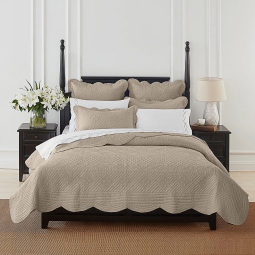 Colcha Matelasse de Lujo 100% Algodon Calla Angel Sage Garden Queen, Cafe - Imagen 3