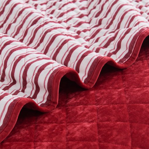 Maravilloso Juego de Edredon Navideño, Set de Edredon de Terciopelo Rojo de Lujo Tamaño Queen, Juego de Edredon de Algodon a Rayas de 5 Piezas Ligero, Cubrecamas Reversible Suave de Estilo Granja con Fundas a Juego para Todas las Estaciones - Imagen 6