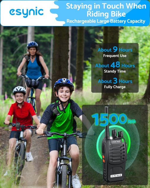 eSynic 4Pack Walkie Talkies Profesionales para Adultos 5KM/3 Millas Largo Alcance Mejores 16CH Walkie Talkies Recargables VOX Radio Walkie Talkies Con Audifonos Regalos Maravillosos Para Adultos Ninos etc - Imagen 5