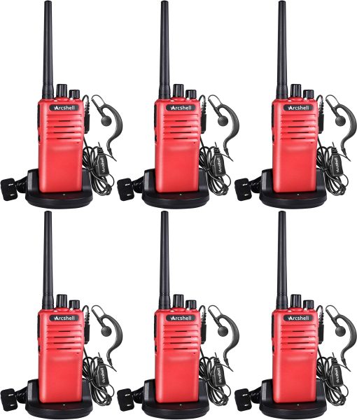 Radios bidireccionales de largo alcance recargables Arcshell con auricular 6 Pack Arcshell AR-7 Walkie Talkies Bateria de iones de litio y cargador incluidos