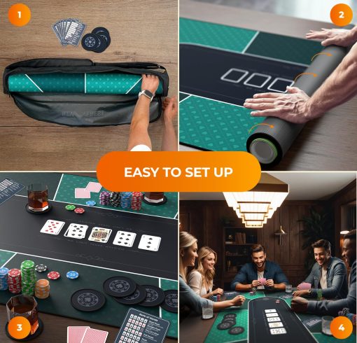 Tapete de Poker Newverest 70" x 35", Tapete Texas Hold'em para Noches de Juegos en Casa con hasta 10 Jugadores, Blackjack, Casino | Cubierta de Poker para Mesas en Bolsa de Almacenamiento con Cremallera con 8 Posavasos en Caja de Regalo - Imagen 5