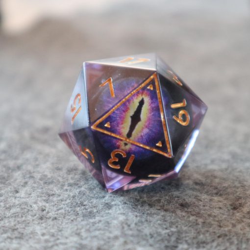 Ascendice - Dado flotante para D&D (Ojo de dragon morado y base negra mate) - Imagen 2