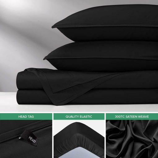 Juego de sabanas Split King de Pure Bamboo, autentico 100% viscosa organica derivada del bambu, suave y fresca, doble costura *No apto para colchon dividido arriba (Split King, Negro) - Imagen 5