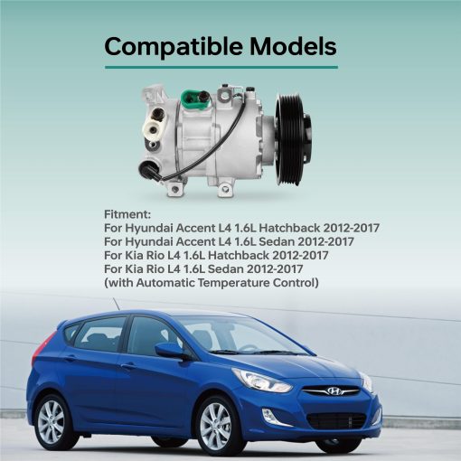 Compresor y embrague de aire acondicionado automotriz universal CO 20765C apto para Hyundai Accent y Kia Rio 1.6L 2012-2017 - Imagen 3