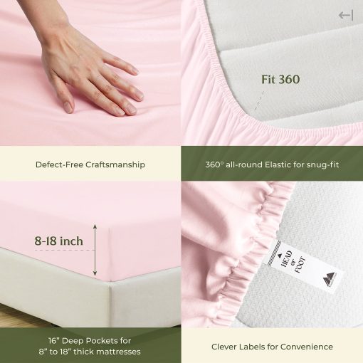 Juego de sabanas Mayfair Linen 100% algodon egipcio Split King para cama ajustable - 600 hilos 5 piezas Juego de sabanas Top Split King, 16" Bolsillo profundo Sabanas frescas para cama ajustable Split King - Blush - Imagen 6
