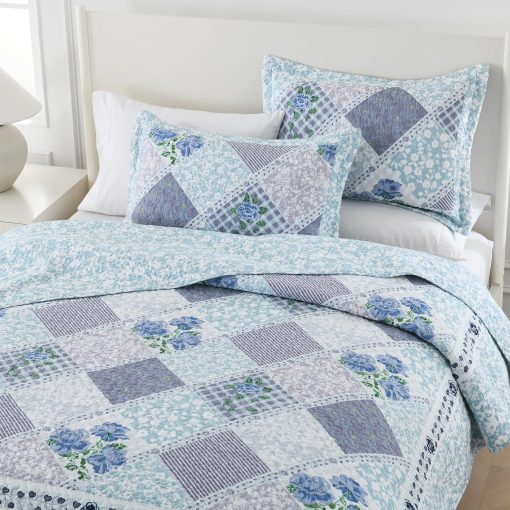SahSahCasa Colcha de Cama California King 100% Algodon 120"x120", Cubrecama Acolchado Extra Grande, Colcha XL de Cama Ligera, 3 Piezas, Azul/Morado - Imagen 4