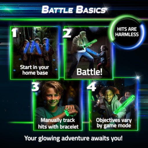 Glow Battle - Paquete Familiar: Un emocionante juego de espadas luminosas | De 2 a 8 jugadores, de 8 años en adelante | Juegos familiares unicos para niños y adultos | Juguetes al aire libre para niños de 8 a 12 años | Juegos luminosos para niños de 8 a 12 años - Imagen 4