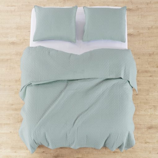 Juego de Colcha Levtex Home - Cruz de Punto - Azul - 100% Algodon - Colcha King/Cal King (106x92in.) + 2 Fundas de Almohada King (36x20in.) - Reversible - Tela de Algodon - Imagen 5