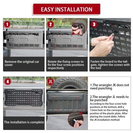 Panel tactico para maletero Z8 con 3 bolsas Moll /para organizador de carga de puerta trasera para Jeep Wrangler 2007-2022 JK JKU y 2018-2022 JL JLU (Aleacion de aluminio) - Imagen 9