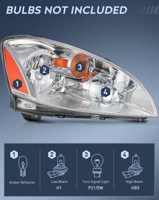 Ensamblaje de Faros Nilight Compatible con Nissan Altima 2002 2003 2004 Carcasa Cromada Reflector ambar Lente Clara Conjunto de Faros de Repuesto Lado del Conductor y del Pasajero, Garantia de 2 Anos - Imagen 2