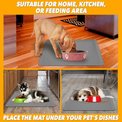 Tapete para Comida de Mascotas Skywin - 28 x 30 Pulgadas Tapete para Perros, Tapete de Silicona para Gatos, Tapete Antideslizante para Comida y Agua de Gatos y Perros, Tapete para Tazones de Comida de Perros, Protector de Pisos para Comida de Perros a Prueba de Agua, Suministros para Mascotas (Gris) - Imagen 4
