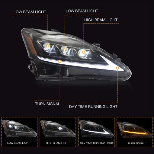 VLAND Conjunto de Faros Delanteros para Lexus IS250/ IS250C IS350 IS350C IS220d 2006-2012, ISF 2008-2014 Con DRL, Luz Delantera LED con Señal de Giro Secuencial, ambar - Imagen 2