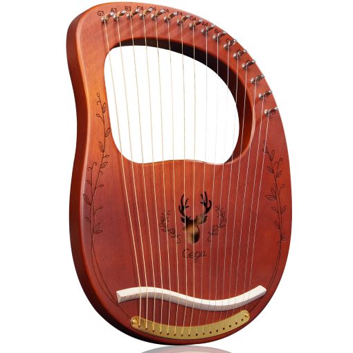 Lira Arpa TienClef de 16 Cuerdas de Metal Estilo Antigua Grecia con Forma de Mango y Patron de Ciervo en Caja con Llave de Afinacion y Guia de Instrucciones para Adultos y Ninos Principiantes (Cafe), Completa