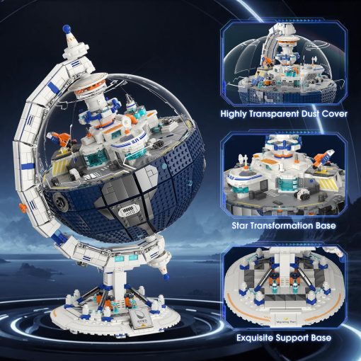 Set de construccion de la Estacion Espacial NUTCRACKER Globe para Adultos, Modelo de Bloques de Globo Terrestre Giratorio 360? con Luz, Kit de Construccion de Estacion Espacial Planetaria, Regalo de Cumpleanos Navideno para Nino Nina 14+ (2803 Piezas) - Imagen 3