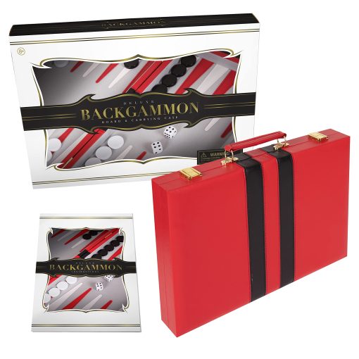 Juego de Backgammon 18 pulgadas, Grande - Juego de mesa clasico para adultos y ninos con estuche de cuero premium - Incluye Guia de Estrategia y Consejos (Rojo) - Imagen 2