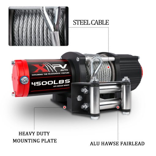 XPV AUTO 12V 4500LBS Cabrestante Electrico de Cable de Acero para Remolque de ATV/UTV 4x4 con Control Remoto Inalambrico Soporte de Montaje IP66 Impermeable Cabrestante Electrico con Rodillo de Guia de 4 Vias - Imagen 3