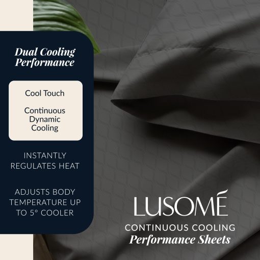 Juego de Sabanas Lusome para Control de Temperatura Definitivo, Tamano Queen 4 Piezas - Hechas de 100% Algodon Ultra Suave de 400 TC para un Mejor Sueno, Sabanas Frescas para Sudores Nocturnos y Durmientes Calurosos, Humo de Perla - Imagen 2