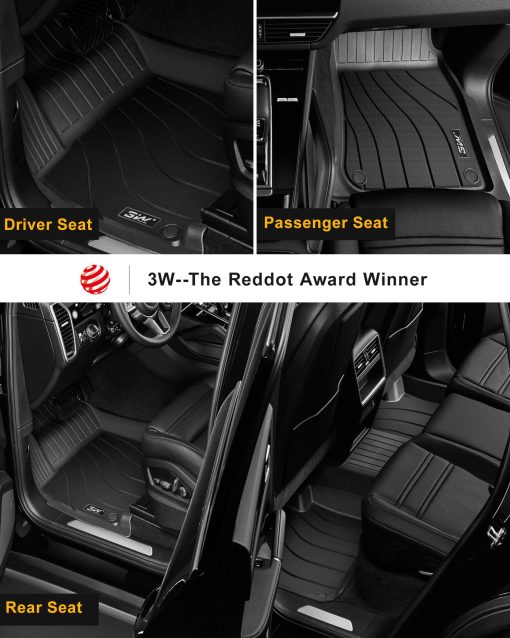 Tapetes para Suelo 3W Compatible con Porsche Macan 2014-2024 TPE Ajuste Personalizado Todo Clima Juego Completo de Tapetes para Automovil Porsche Macan 1ra y 2da Fila Negro - Imagen 3