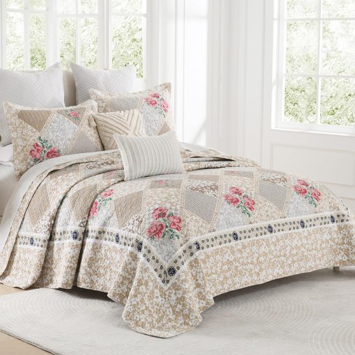 Colcha de Cama Extragrande Finlonte 102x120 Pulgadas - Colcha de Cama Queen Extragrande 100% Algodon, Colcha Acolchada Extragrande de Estilo Campestre, Cubrecama Reversible Ligero, Juego de Ropa de Cama, Marron/Gris