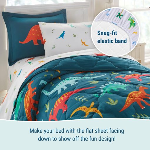 Juego de Cama Wildkin Kids 5 Piezas para Niños y Niñas, Microfibra Incluye Edredon, Sabana Plana, Sabana Ajustable, una Funda de Almohada y una Funda (Jurassic Dinosaurs) - Imagen 5