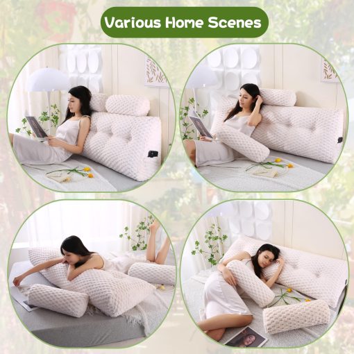 Almohada con Cabecero en Forma de Cuna Ziihome + 2 Almohadas Cilindricas Almohada en Cuna Almohada para Portatil Almohada de Juegos Almohada de Lectura para Cabecero Gran Cojin de Soporte para Sentarse en la Cama Respaldo - Imagen 4