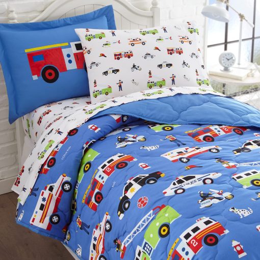 Juego de Cama Completo Wildkin para Ninos y Ninas, Incluye Edredon, Sabana Plana, Sabana Ajustable, Dos Fundas de Almohada y Dos Cojines (Heroes)