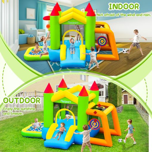 Casa Inflable con Tobogan FBSPORT para Ninos, Castillo Saltarin con Parque de Pelotas, area de Salto y Futbol, Lanzamiento de Sacos de Arena, Disparo de Pelotas, Aro de Baloncesto para Uso Interior y Exterior - Imagen 6