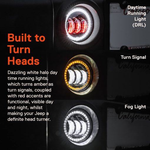 Luces de Niebla LED TRUE MODS de 4 pulgadas 60W Compatible con Jeep Wrangler JK Unlimited JKU Accesorios Frontales de Parachoques 2007-2018 [HALO DRL] [Senales de Giro ambar] Luces Redondas de Conduccion - Imagen 4