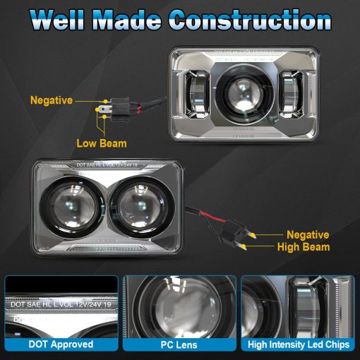 Faros LED de 4x6 pulgadas M MIBAHE aprobados por DOT 120W Compatibles con Kenworth T800 T600 Peterbilt 379 Feightliner Oldsmo-bile Cutlass H4651 H4652 H4656 H4666 H6545 Cromo - Imagen 5