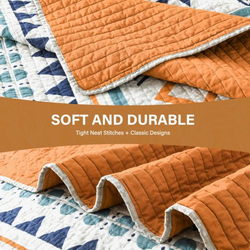 Colcha King Size SahSahCasa, Colcha Boho de Algodon 100%, Juego de Colchas King Bedspread, Colchas Bohemias Ligeras a Rayas Geometricas para Cama King, para Todas las Estaciones, Naranja, 3 Piezas - Imagen 5