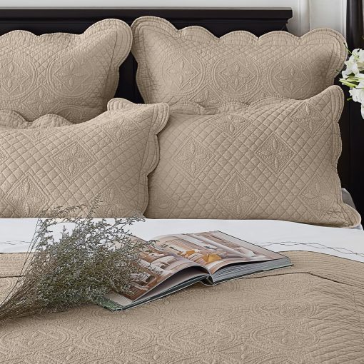 Colcha Matelasse de Lujo 100% Algodon Calla Angel Sage Garden Queen, Cafe - Imagen 4