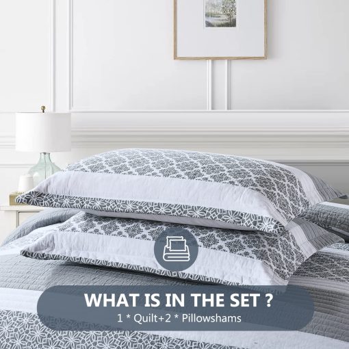 Juego de Colchas King Size DUOHONG - Juego de Colchas de Cama King, Juego de Ropa de Cama de Colchas de Algodon 100% para Cama King, 3 Piezas Colcha Reversible Acolchada Ligera, Gris Azulado - Imagen 5