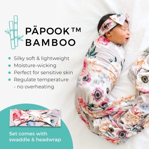 Cobija para Envolver a Bebe Posh Peanut, Suave Envoltura de Bambu Päpook con Diadema, Antiolor, Transpirable, Ligera, Mantas de Envoltura para Bebes Recien Nacidos, Regalo para Baby Shower de Nina - Imagen 4