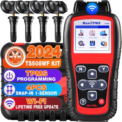 Autel MaxiTPMS TS508WF KIT Herramienta TPMS, Version 2024 WiFi de TS601/ TS508K/ TS508, con 4 sensores MX de 315+433Mhz, Programacion TPMS, Reaprendizaje/Activacion OBD, Borrado de DTCs TPMS, Actualizaciones Gratuitas de por Vida