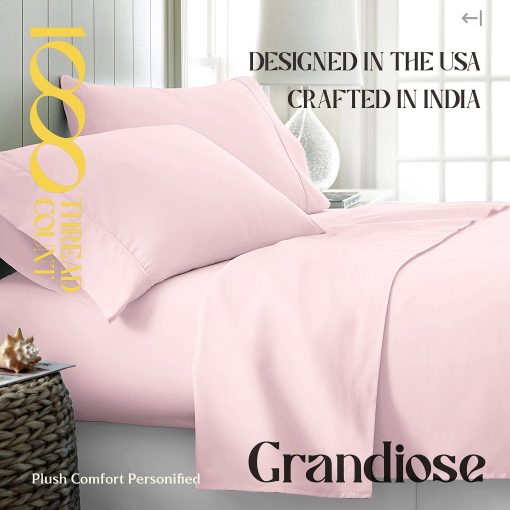 Juego de sabanas de algodon egipcio Mayfair Linen 100% tamaño completo - Juego de sabanas para cama de 4 piezas, 1000 hilos, bolsillo profundo, sabana de sabana de lujo suave tejido de saten, se ajusta al colchon de hasta 18" - Rosa - Imagen 9