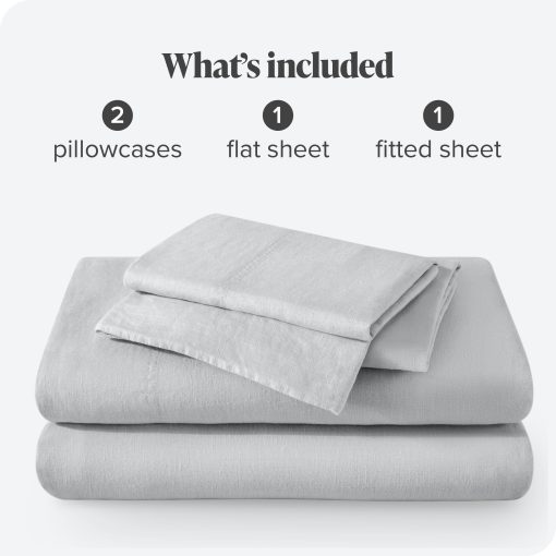 Juego de sabanas completas Bare Home - Juego de sabanas de lino de lujo 100% para cama completa - Bolsillos profundos - Ajuste facil - Juego de 4 piezas - Sabanas y fundas de almohada (Completo, Gris Glaciar) - Imagen 7