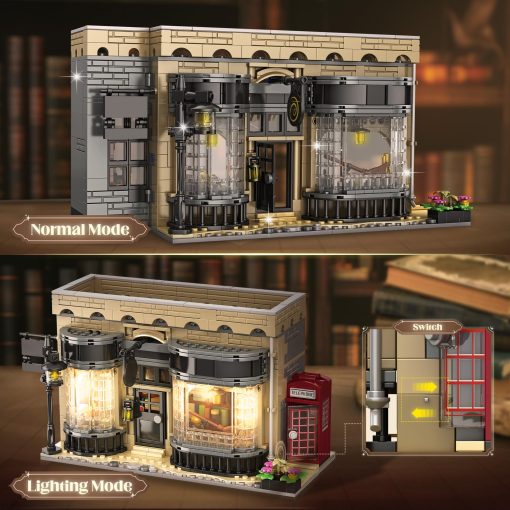 Bloques de Construccion de Magic Diagon Alley, Set de Tienda de Brujos 2 en 1 con Luces LED, Kit de Juego de Construccion de Tienda Diagon Alley, Regalo de Navidad para Mayores de 12 anos, Regalo de Brujo para Ninos y Fans (1368 Piezas) - Imagen 4