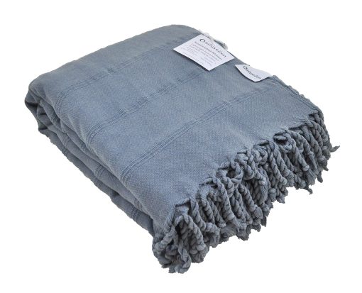 Manta de tiro grande turca lavada a la piedra InfuseZen - 100% algodon turco organico - 92" x 69" - Suave, ligera, acogedora - Sofa, cama, picnic, yoga - Manta de playa sin arena - Denim
