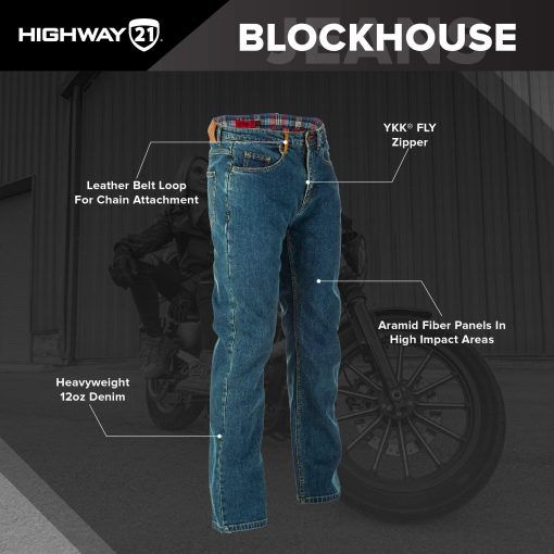 Highway 21 Jeans de Motocicleta para Hombre Blockhouse (Azul Oxford, US 32 Tall) - Imagen 2