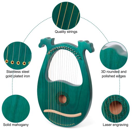 Harpa LOMUTY de 16 Cuerdas de Metal con Llave de Afinacion. Instrumento de Arpa, Arpa de Regazo es un Regalo para Amantes de la Musica, Principiantes y Amigos. - Imagen 4