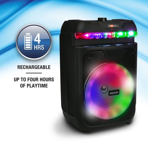 Maquina de Karaoke Portatil Singsation, Dos Microfonos, Bluetooth 5.0, Altavoz de 8 pulgadas, Control Remoto y Luces LED, Recargable, Lector de Archivos de Musica USB y Micro SD, AUX y FM para Fiestas - Imagen 5