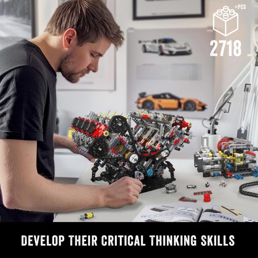 Mould King 10130 Kit de Modelo de Motor V8 Que Funciona - Construye tu Propio Motor V8 STEM para Adultos, Kit de Motor de 8 Cilindros de 3.9 Litros con Doble Turbo, Set de Construccion de Ingenieria Mecanica (2718 Piezas) - Imagen 5