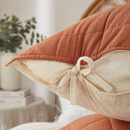 Edredones Queen Size Quemados Naranja de softpage - Juego de Edredon Queen Size de 3 Piezas con Cubrecamas a Rayas en Crema y 2 Fundas para Almohadas - Ropa de Cama - Imagen 7