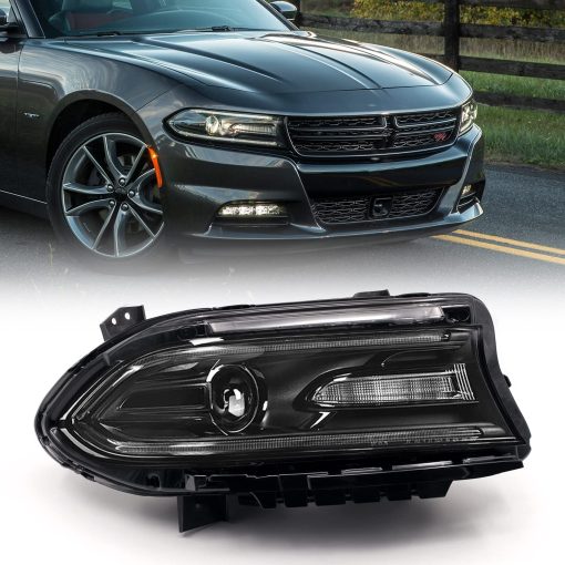 FIONE - Ensamblaje de faros para Dodge Charger 2015-2021 Modelo halogeno Faro con LED DRL y luces de señal de giro Lado del pasajero derecho 68214398AC CH2503271â€¦
