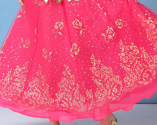 Conjunto de Disfraz de Danza del Vientre ORIDOOR para Ninas Traje de Vestido Plisado para Halloween, Traje de Actuacion India de 5 Piezas de 5-7 Anos A-Rosa - Imagen 6